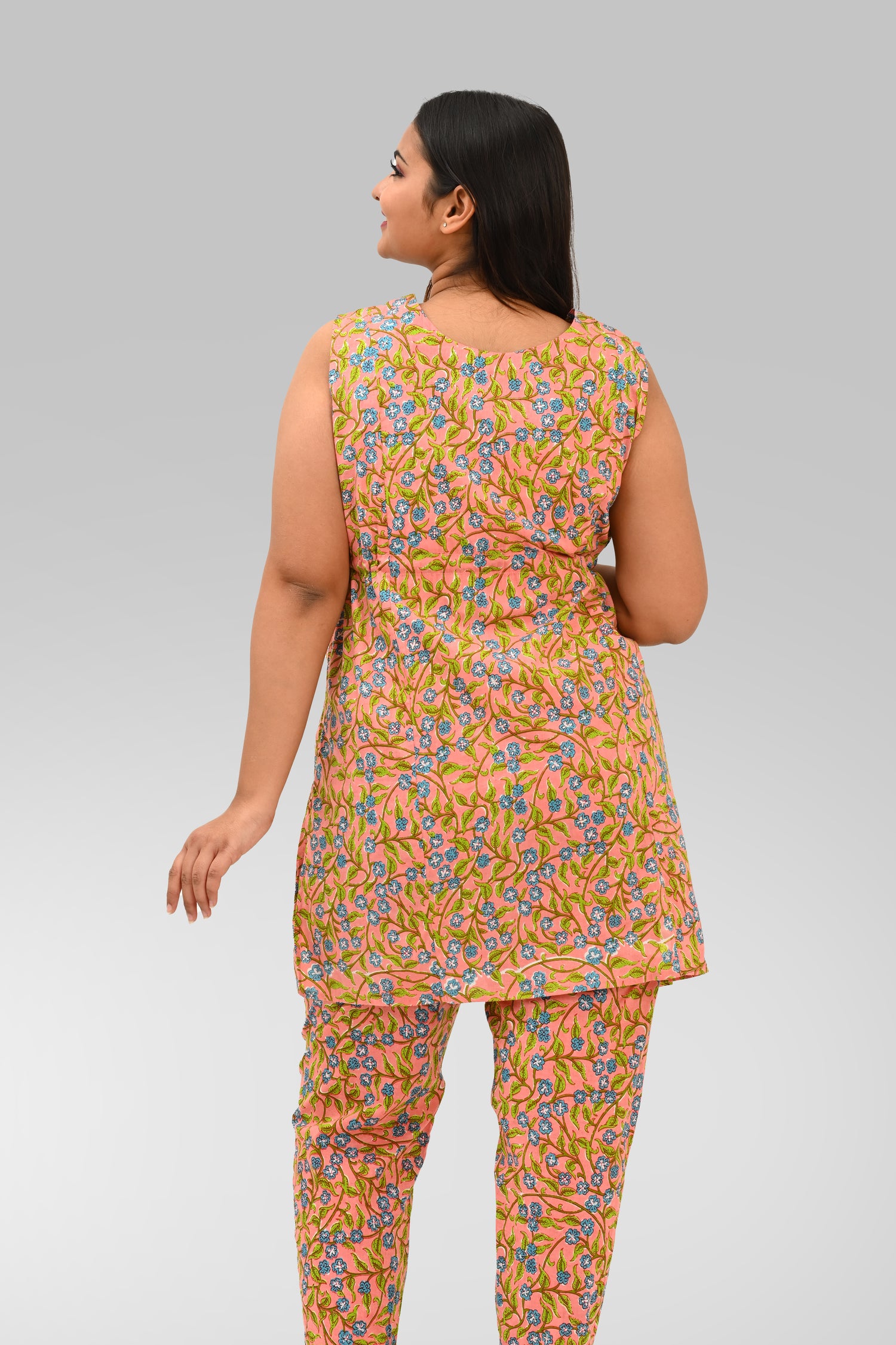 Floral Maternity and Feeding Kurta Set in Peach