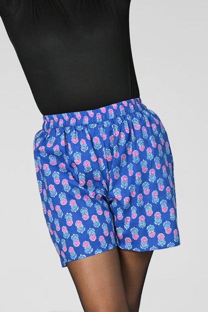 Fun Blue Cotton Printed Shorts