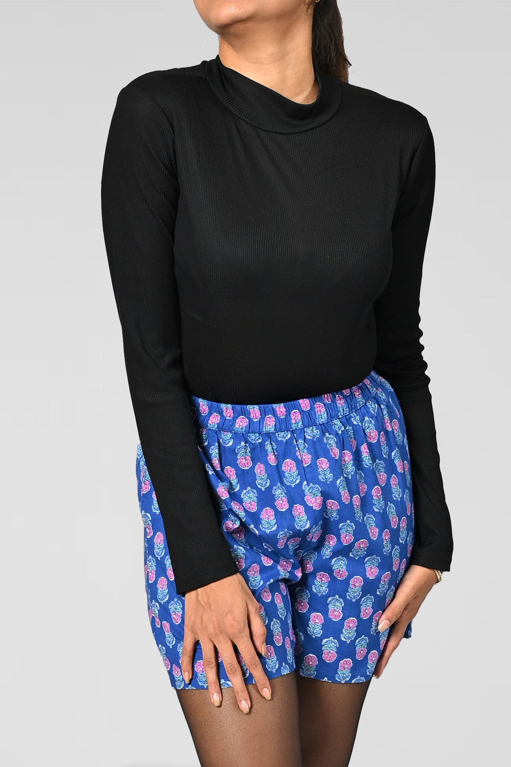 Fun Blue Cotton Printed Shorts