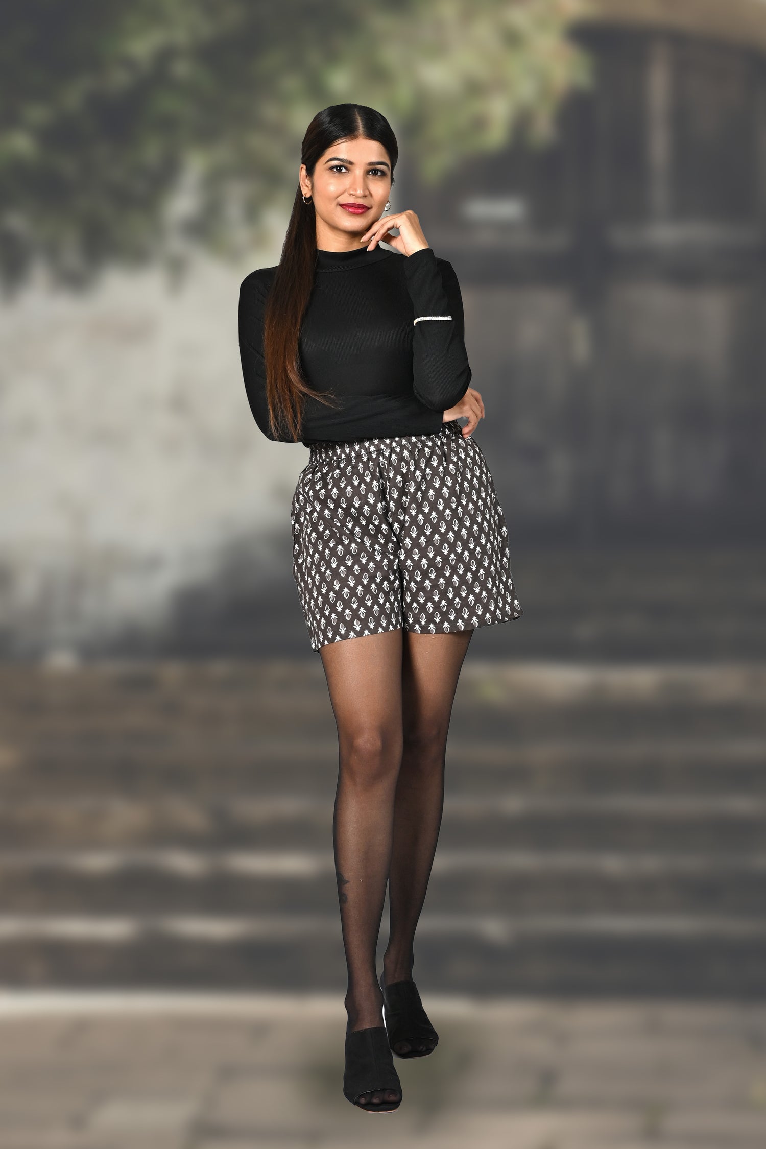 Grey Cotton Printed Shorts