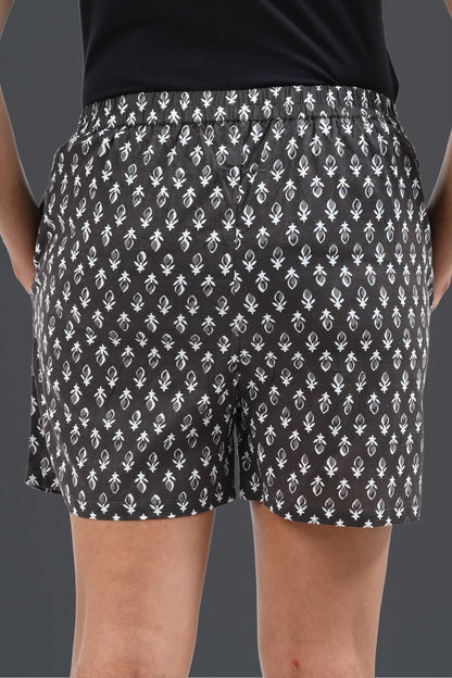 Grey Cotton Printed Shorts