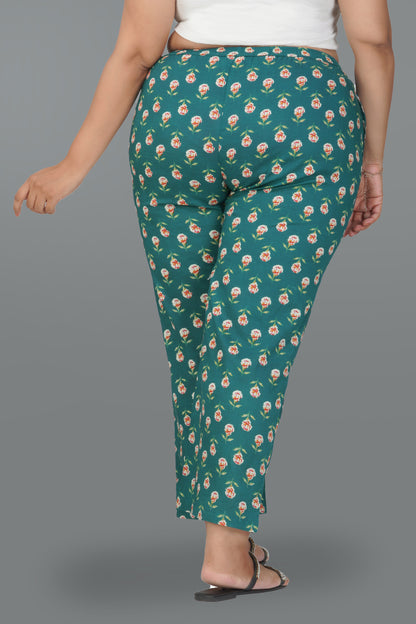 Pine Green Plus Size Cotton Printed Bottom