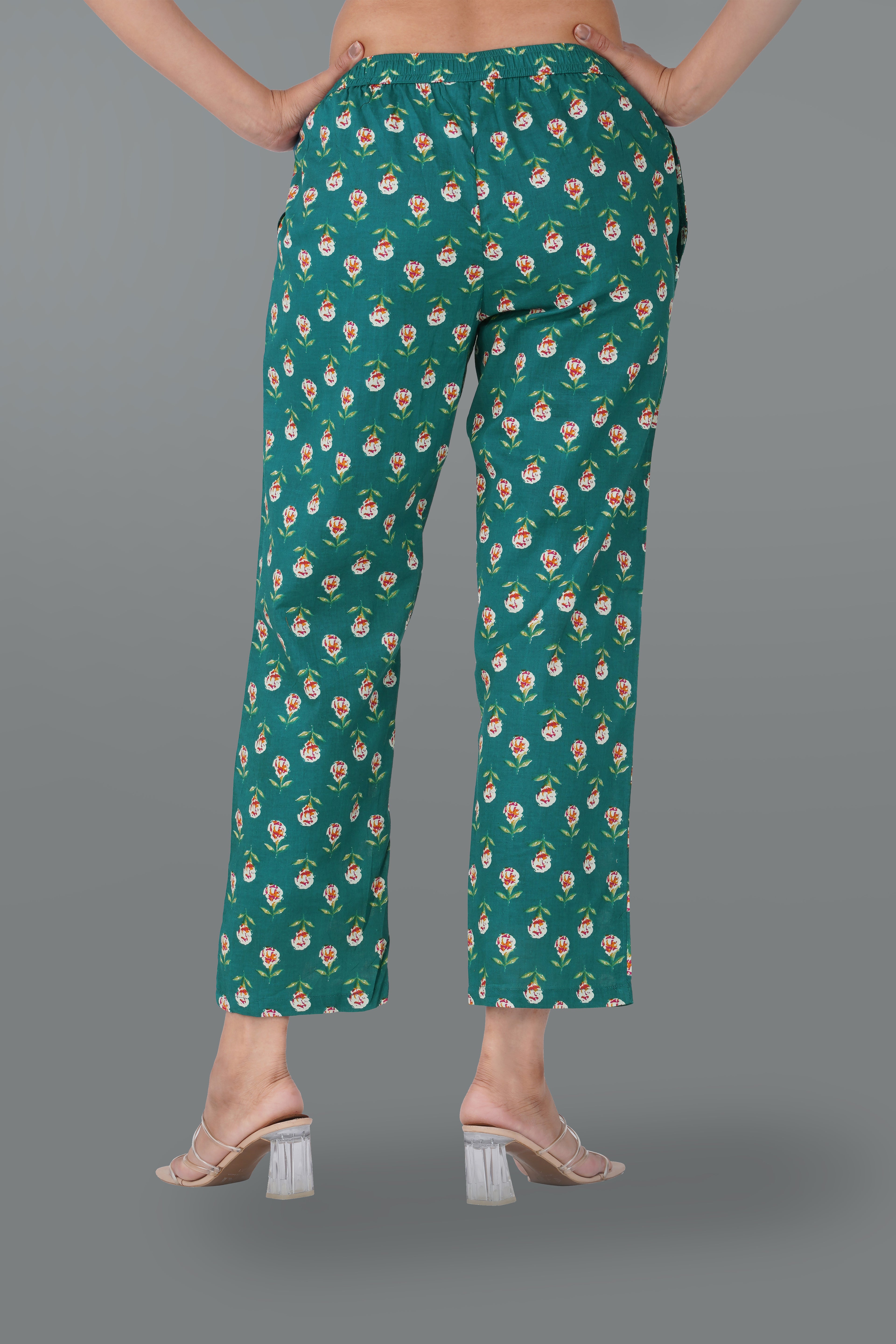 Pine Green Cotton Printed Bottom