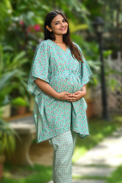 Maternity and Feeding Kaftan Set in Green