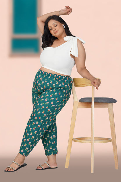 Pine Green Plus Size Cotton Printed Bottom