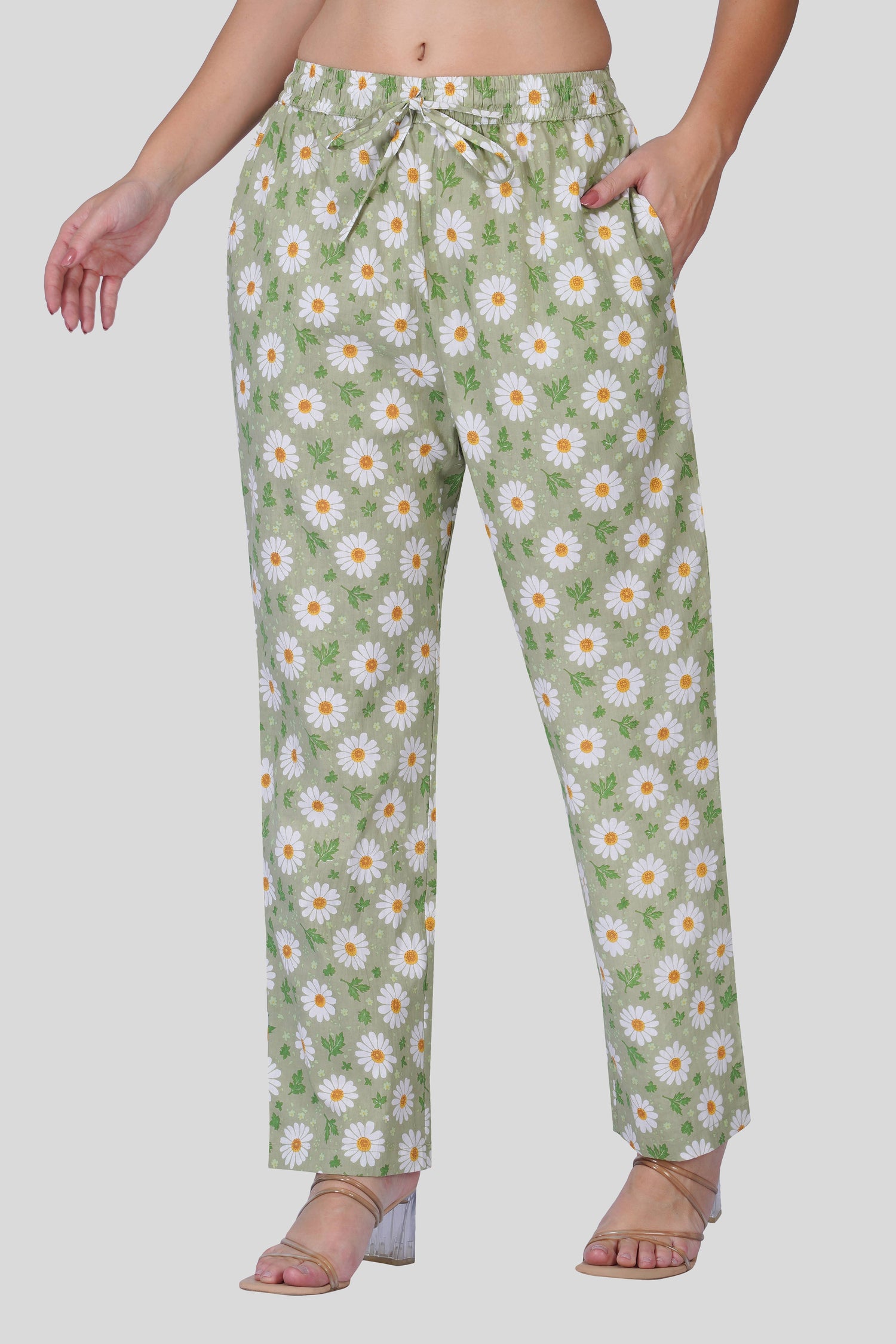 Green Notch Collar Cotton Printed Pyjama Set