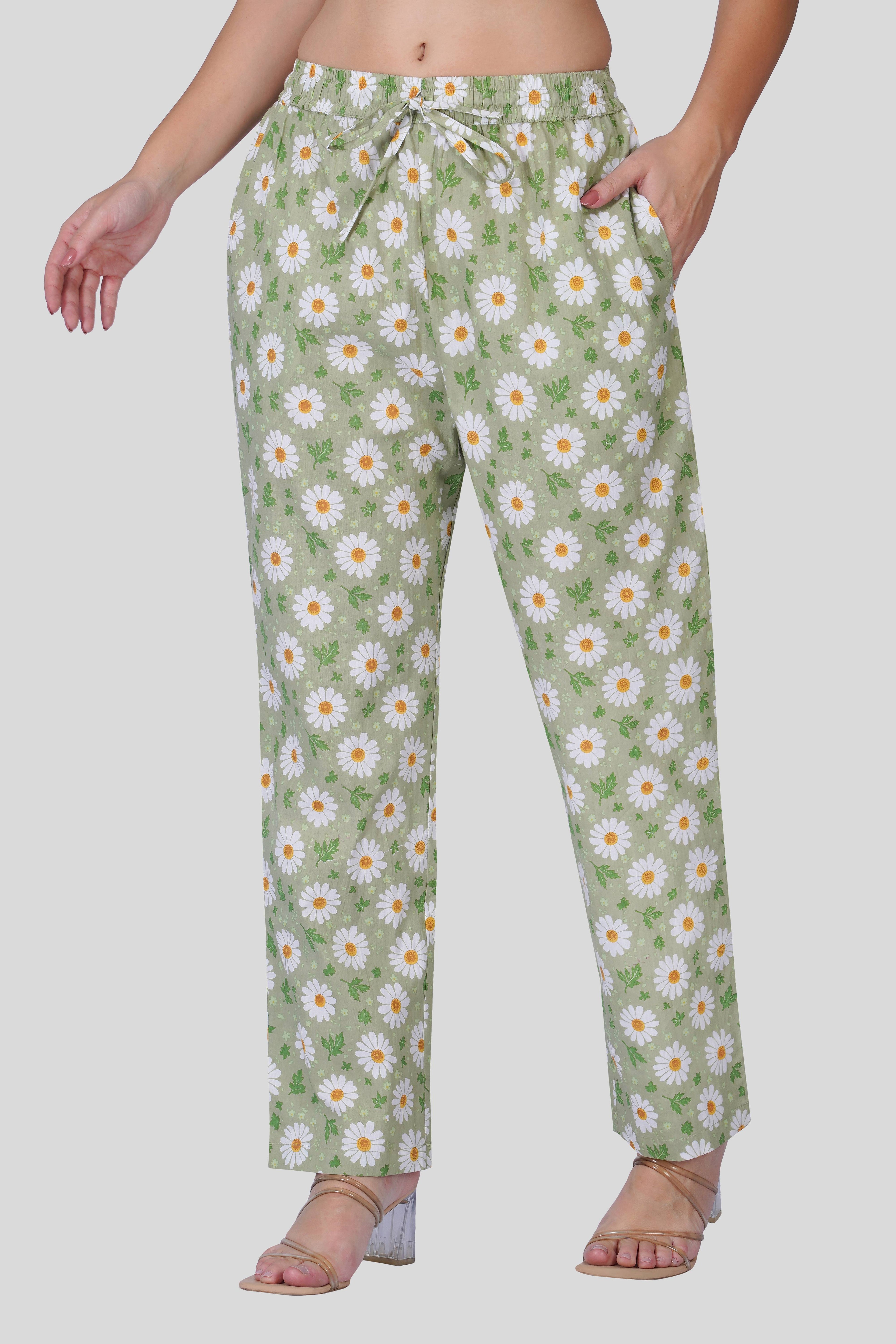 Green Notch Collar Cotton Printed Pyjama Set