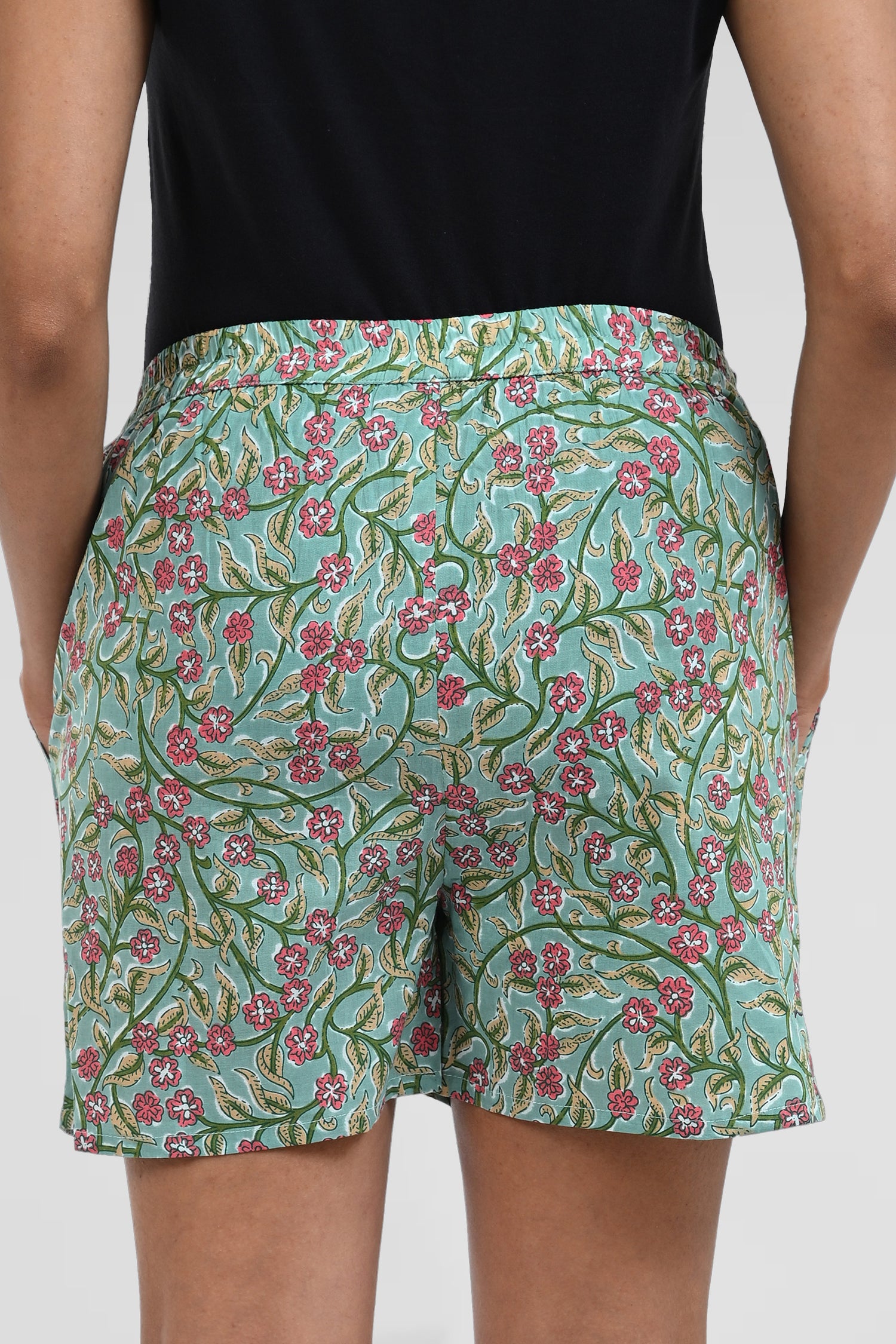 Green Floral Cotton Printed Shorts