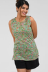 Green Floral Cotton Printed Sleeveless Kurti