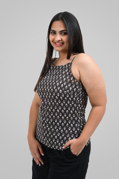 Grey Cotton Printed Strap Top