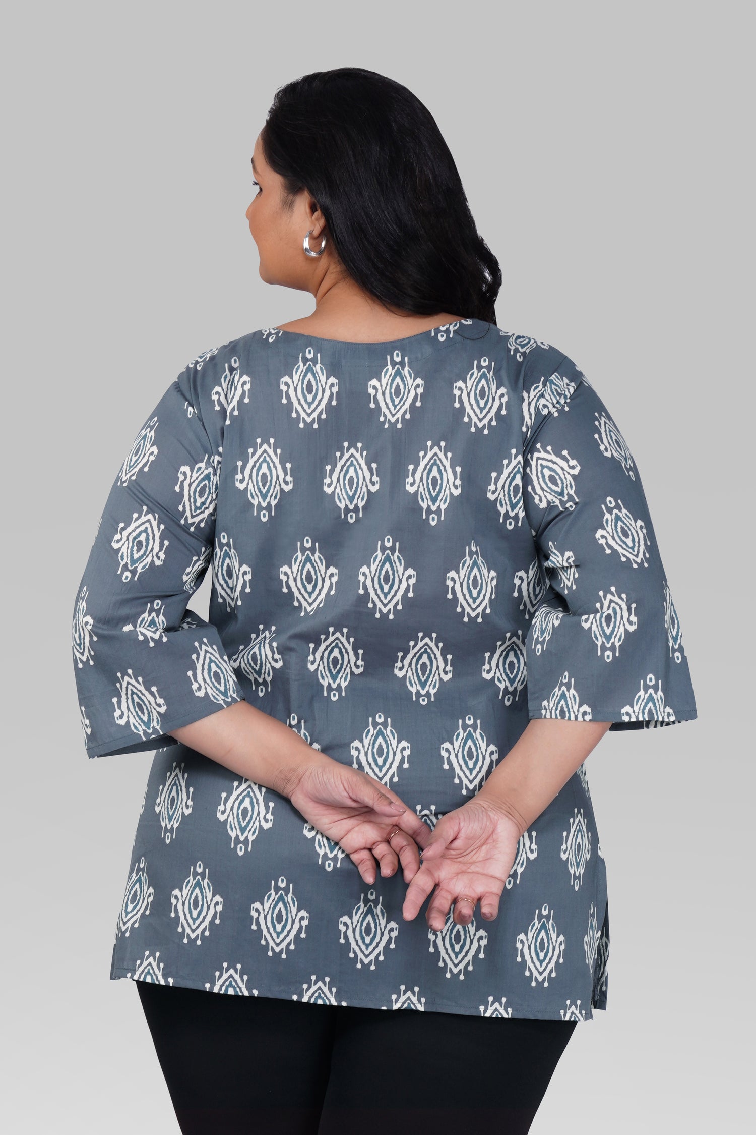 Grey Plus Size Cotton Printed Kurti
