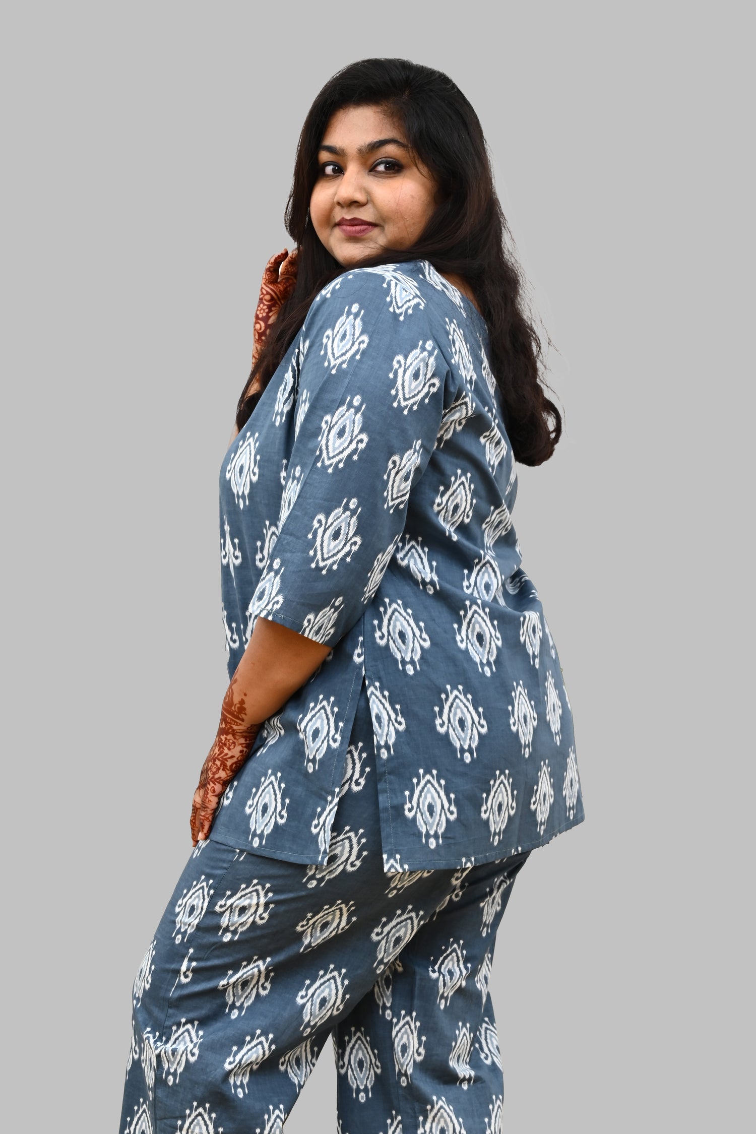 Grey Plus Size Cotton Printed Pyjama Set