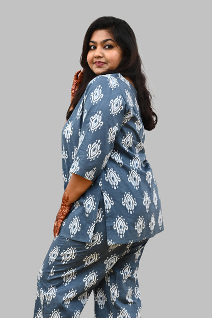 Grey Plus Size Cotton Printed Pyjama Set