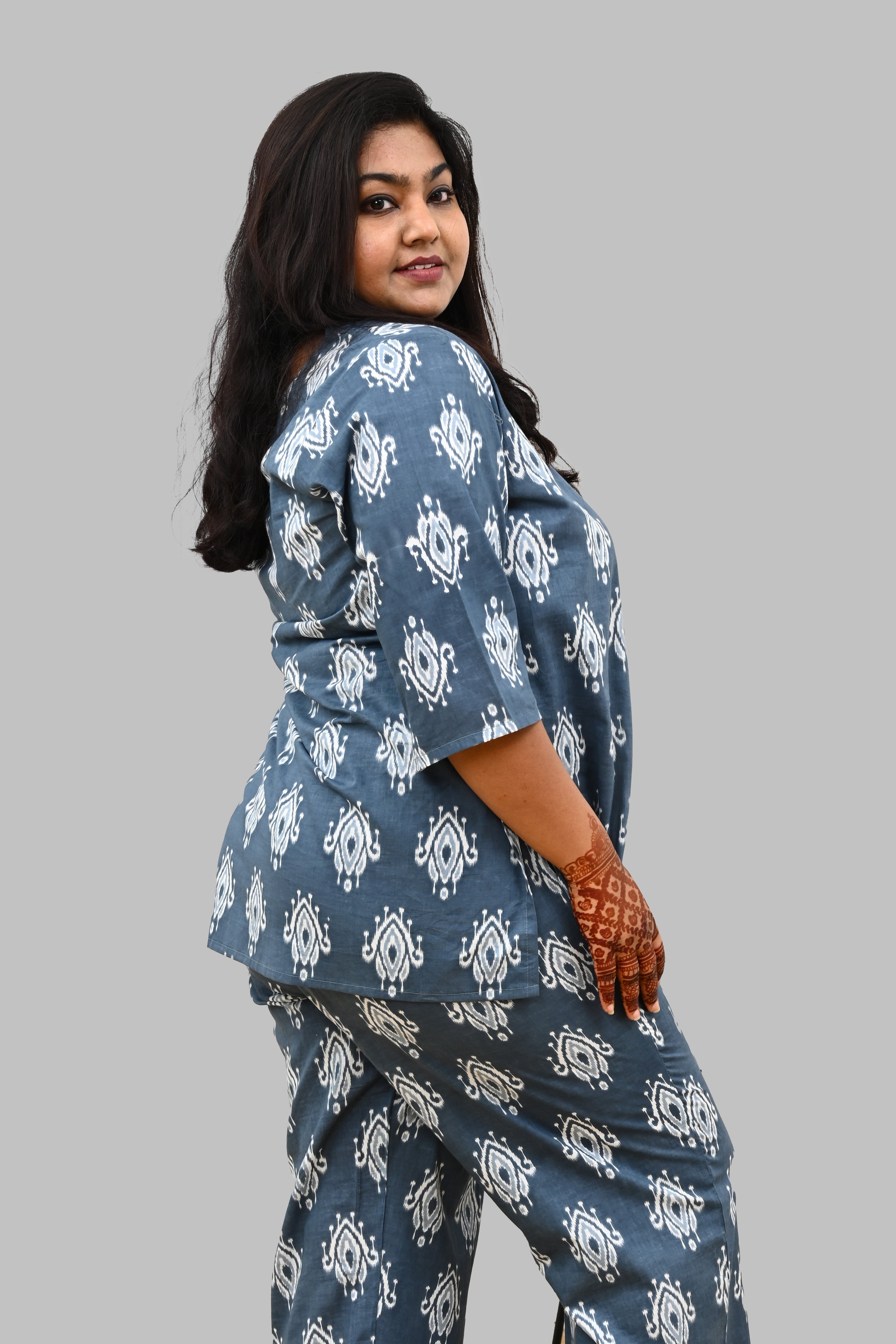 Grey Plus Size Cotton Printed Pyjama Set