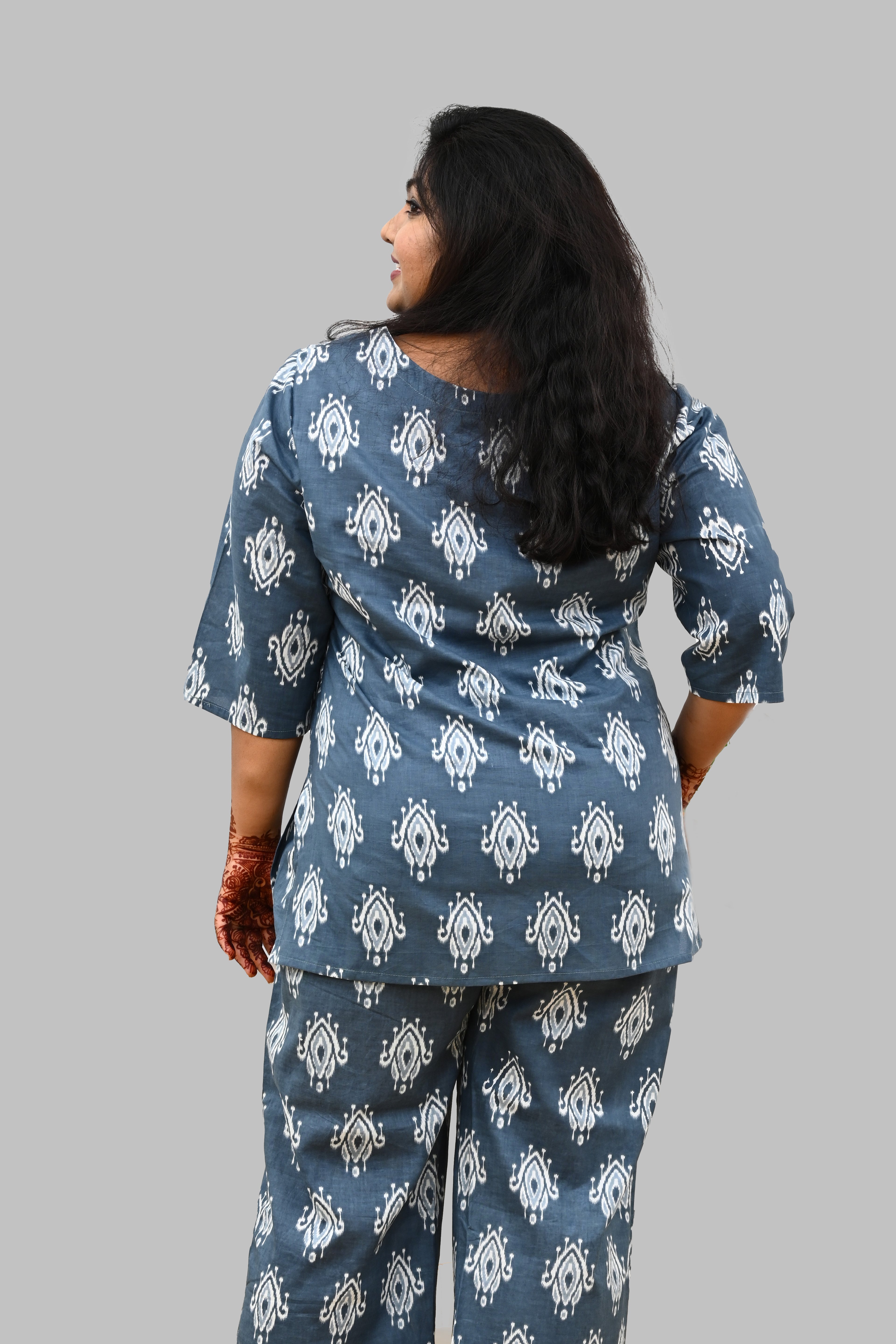 Grey Plus Size Cotton Printed Pyjama Set