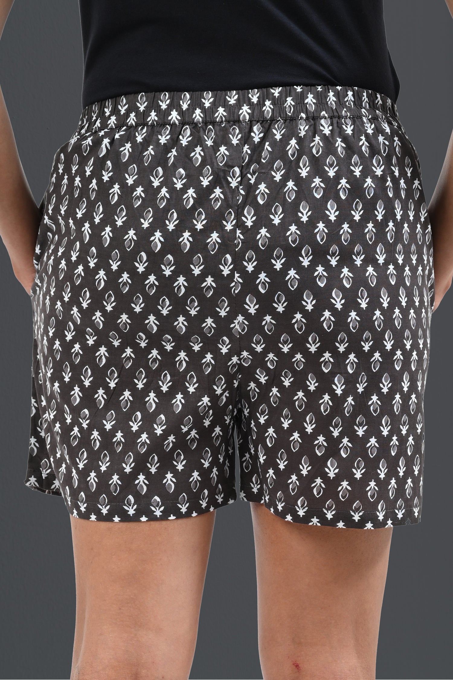 Grey Cotton Printed Shorts