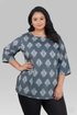 Grey Plus Size Cotton Printed Kurti