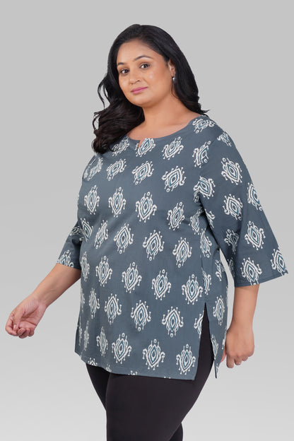 Grey Plus Size Cotton Printed Kurti