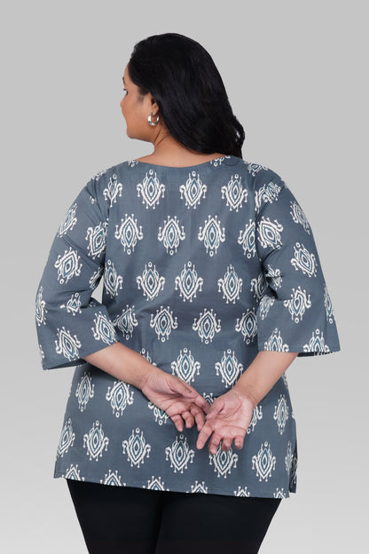 Grey Plus Size Cotton Printed Kurti