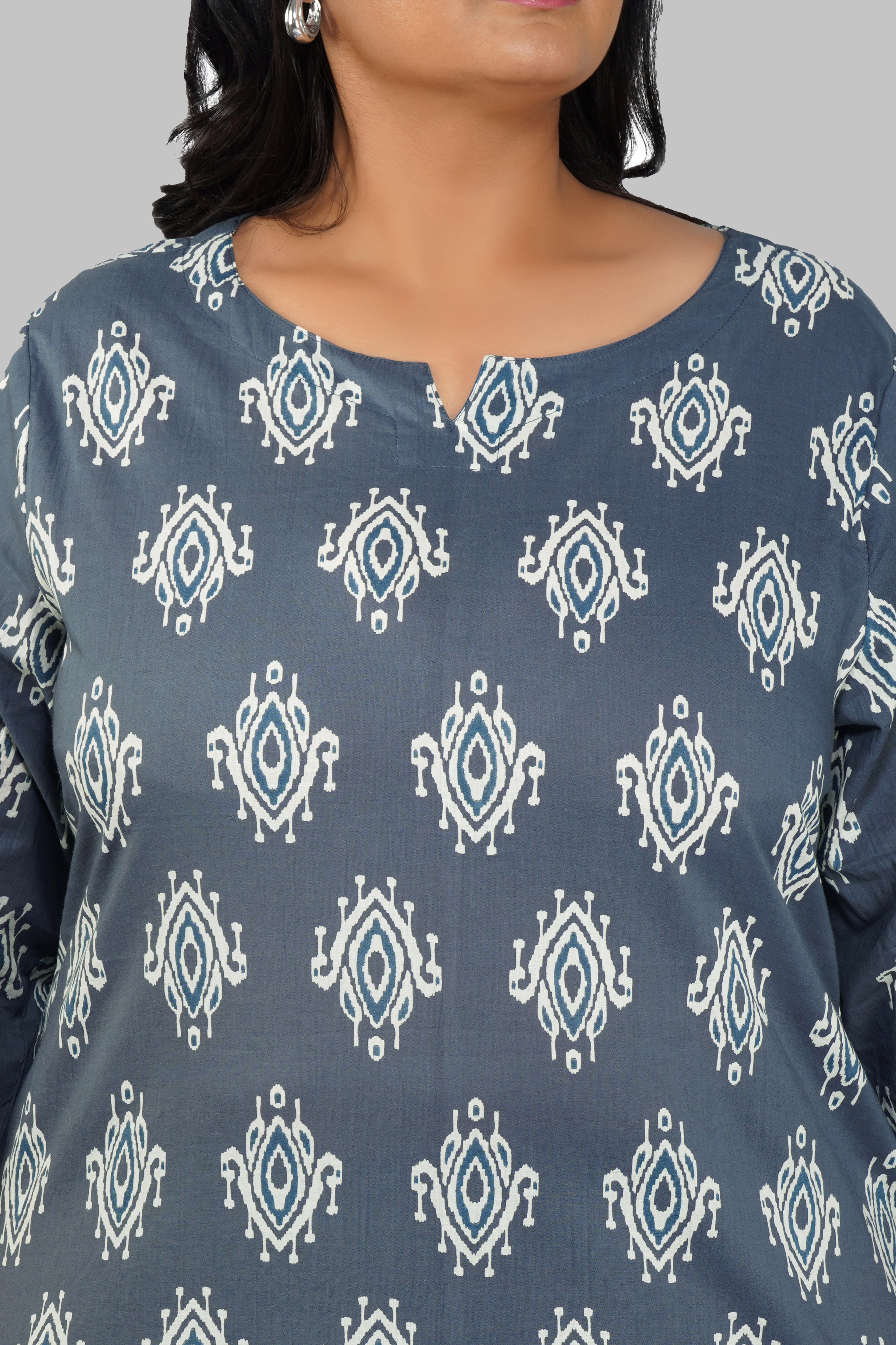 Grey Plus Size Cotton Printed Kurti