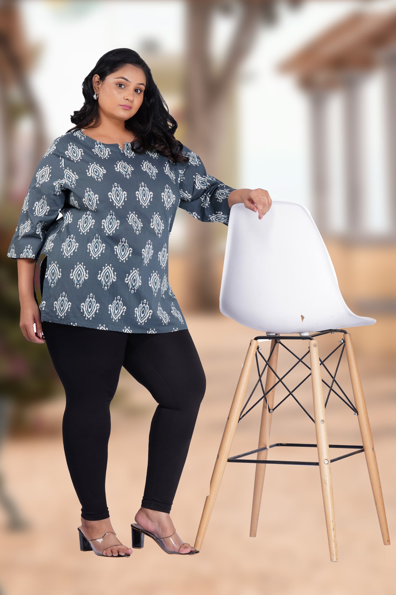 Grey Plus Size Cotton Printed Kurti