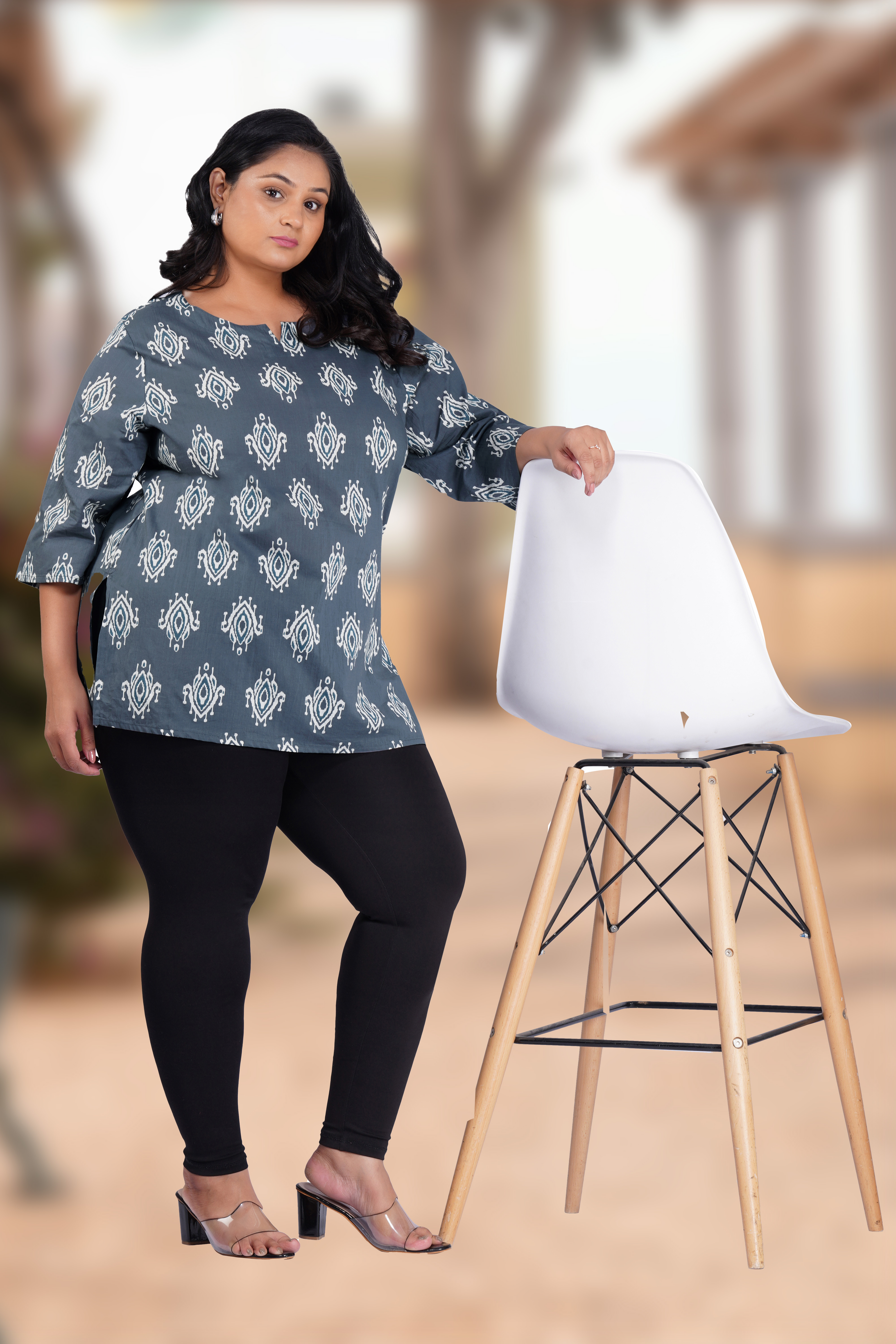 Grey Plus Size Cotton Printed Kurti