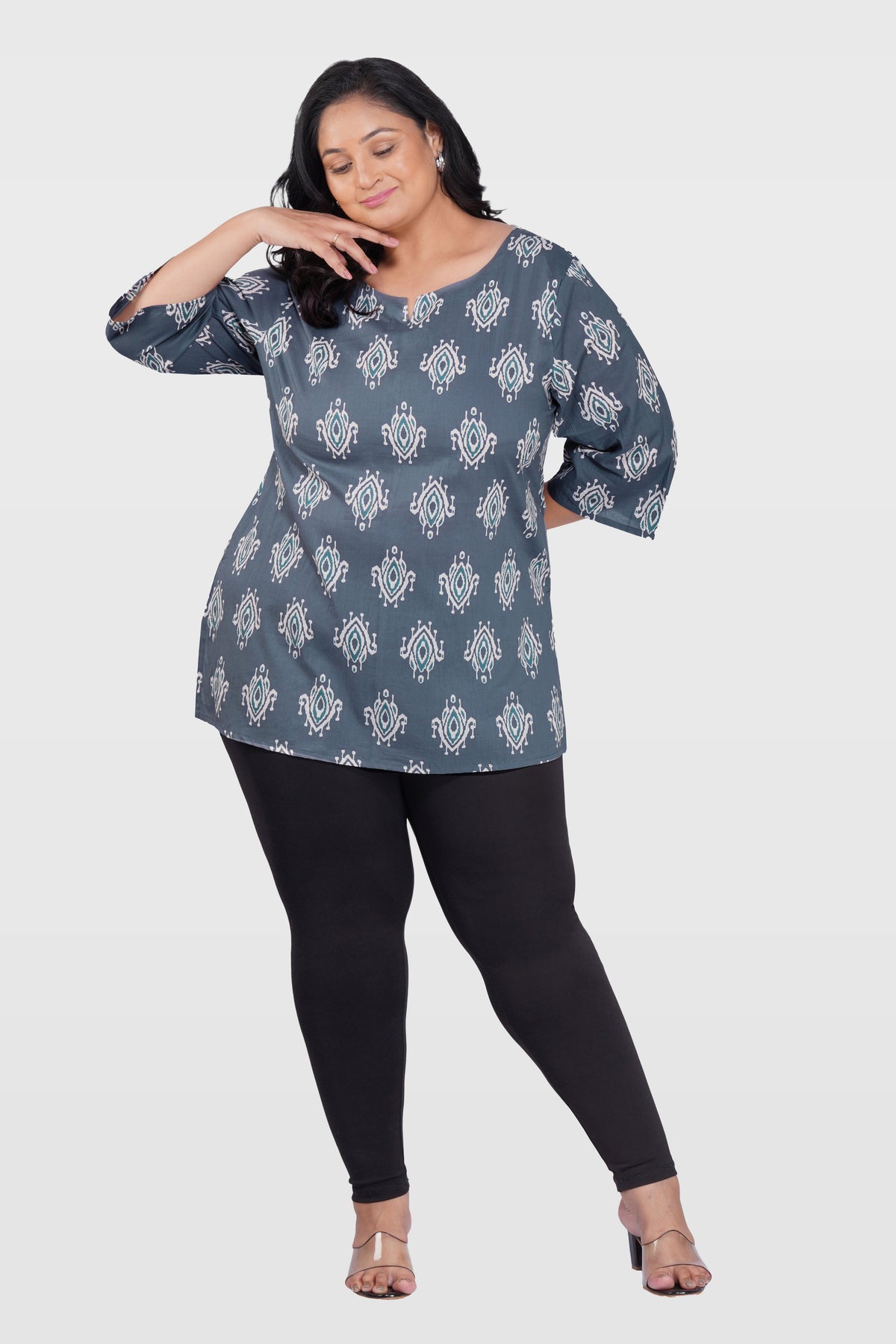 Grey Plus Size Cotton Printed Kurti