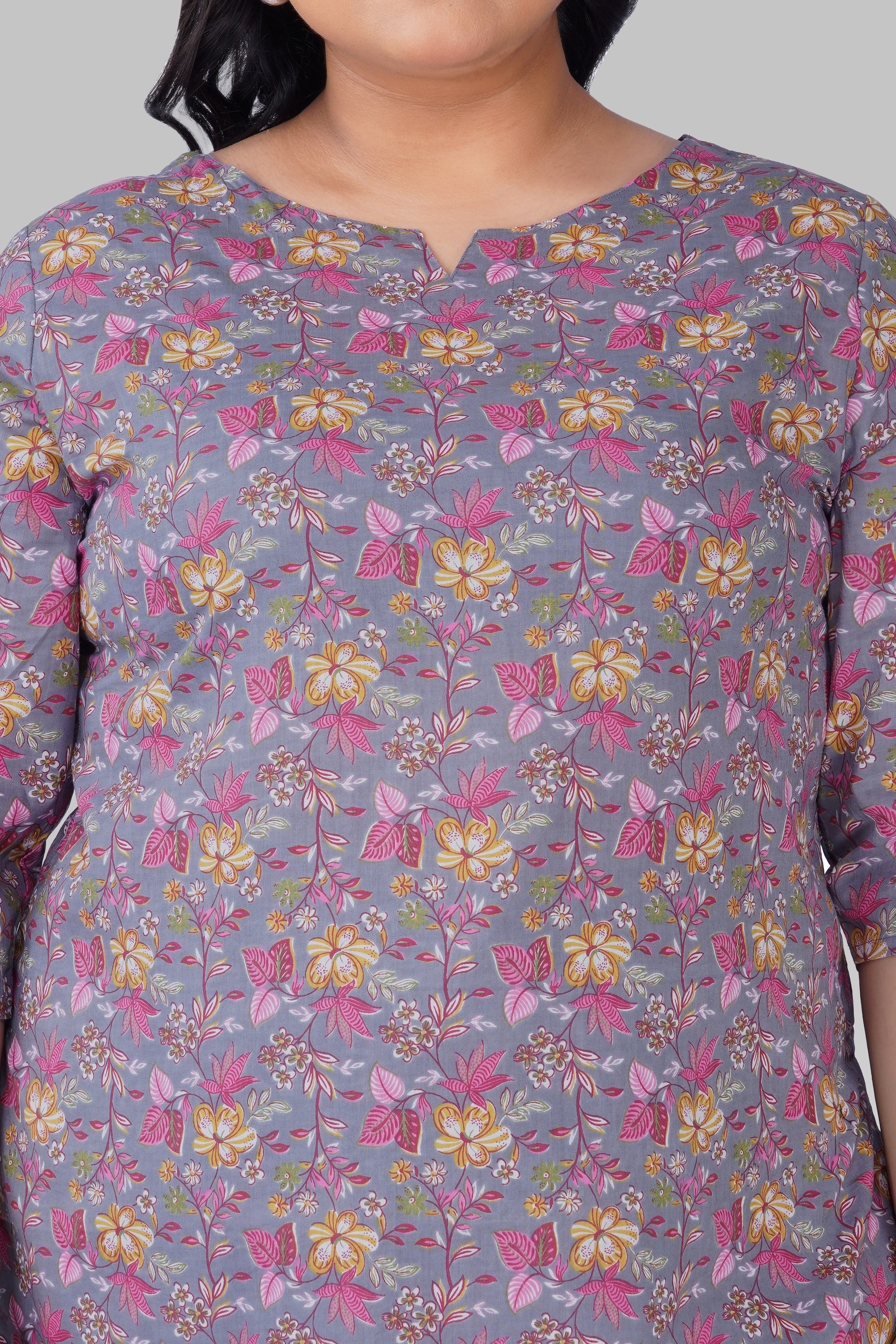 Grey Plus Size Cotton Printed Pyjama Set