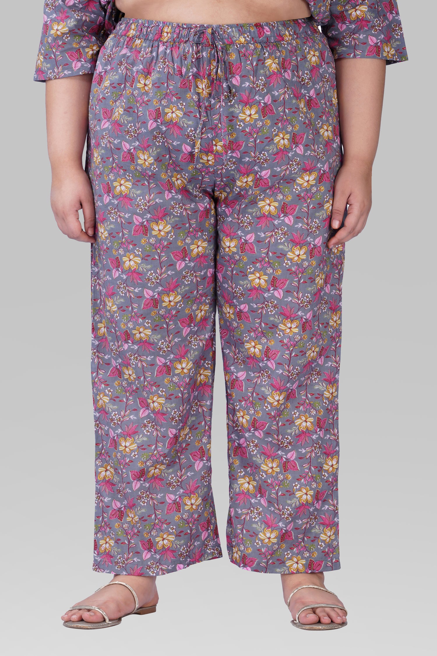 Grey Plus Size Cotton Printed Pyjama Set