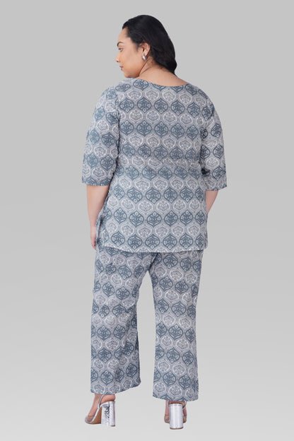 Grey Plus Size Cotton Printed Pyjama Set
