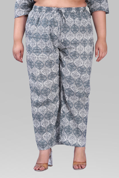 Grey Plus Size Cotton Printed Pyjama Set