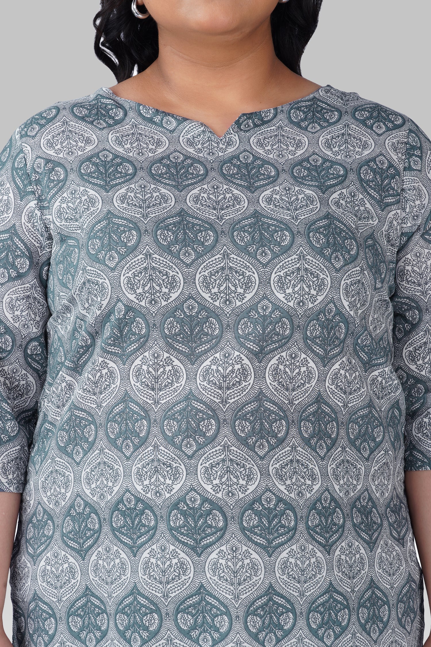 Grey Plus Size Cotton Printed Pyjama Set