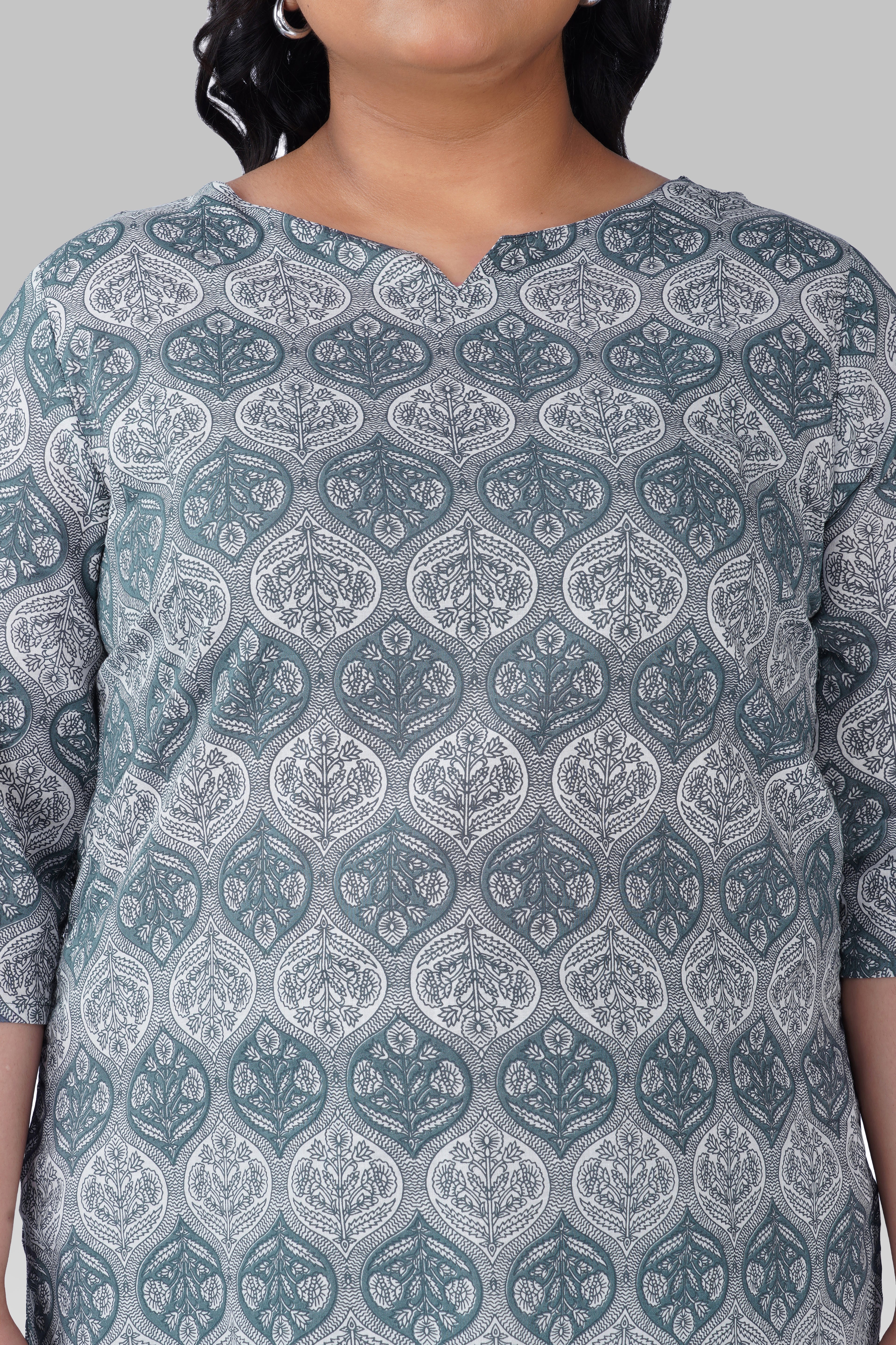 Grey Plus Size Cotton Printed Pyjama Set