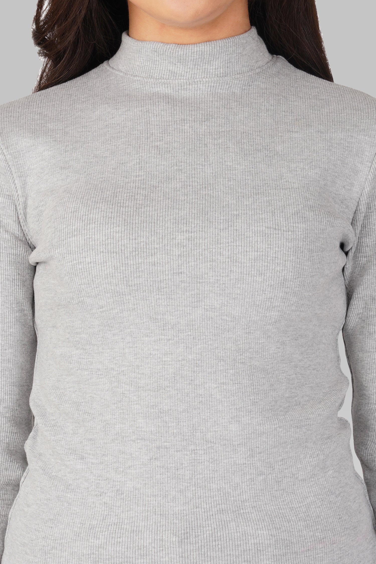 Grey Ribbed Mock Neck Long Sleeve Top