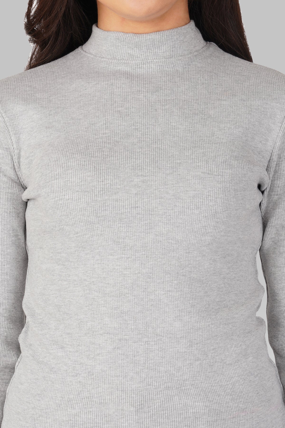 Grey Ribbed Mock Neck Long Sleeve Top