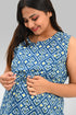 Ikat Maternity and Feeding Kurta Set in Blue