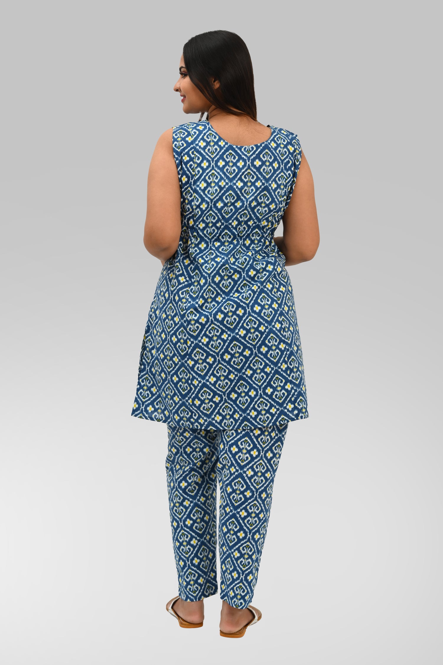 Ikat Maternity and Feeding Kurta Set in Blue