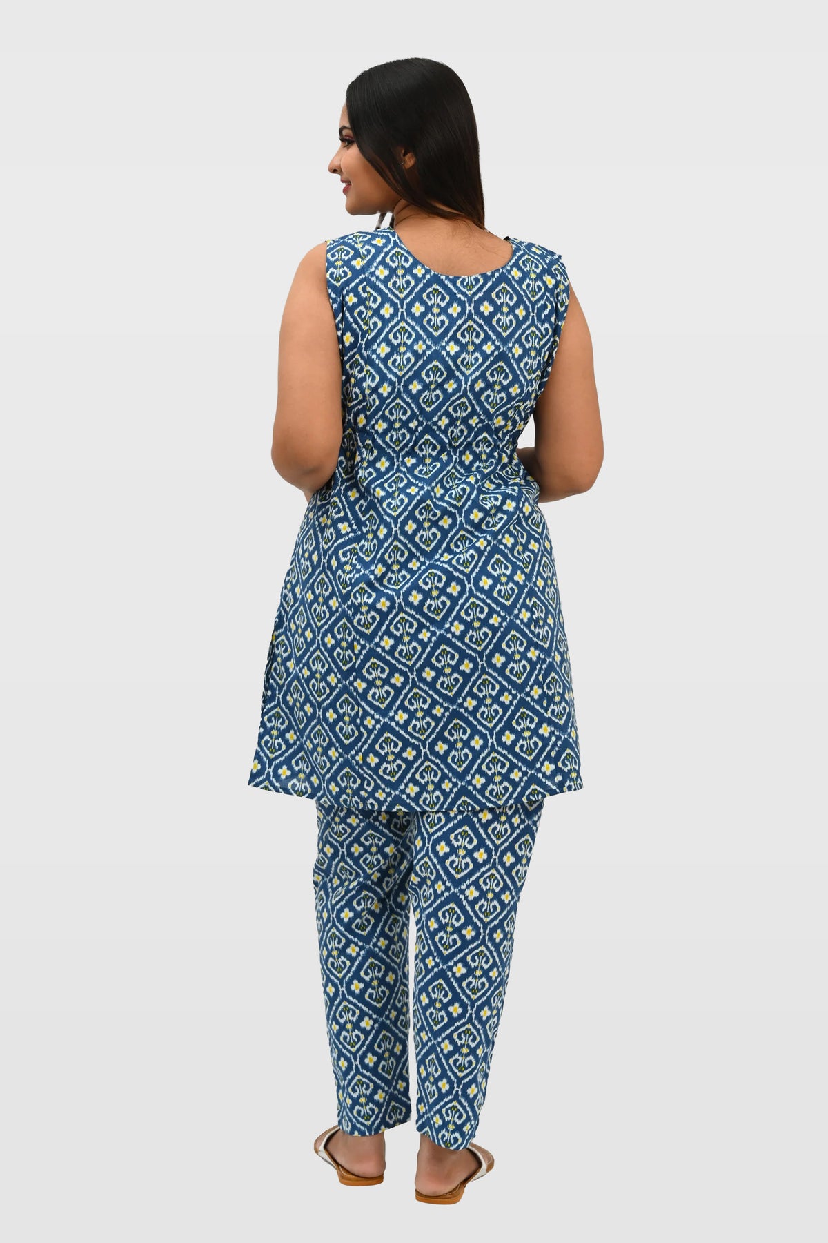 Ikat Maternity and Feeding Kurta Set in Blue