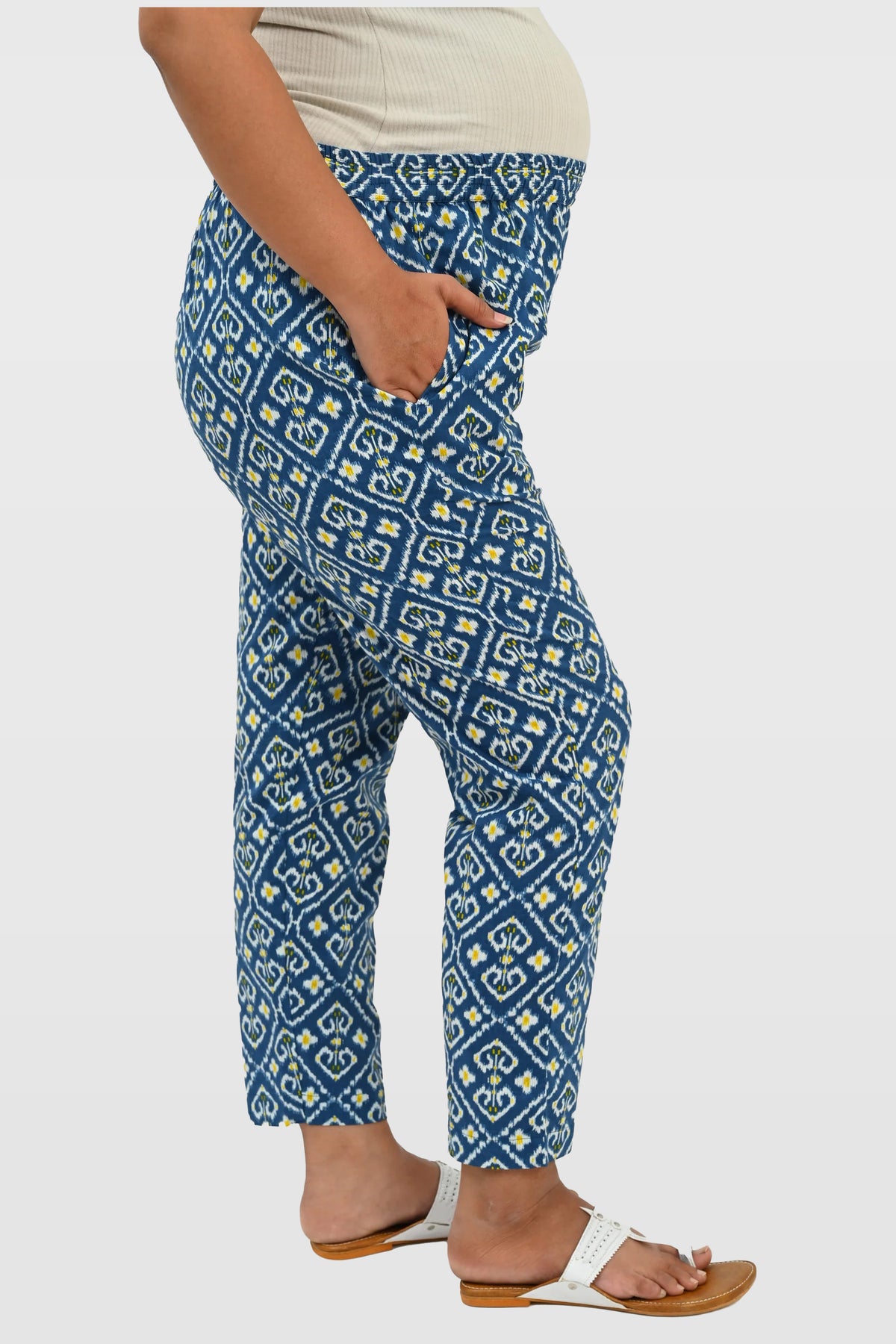 Ikat Maternity and Feeding Kurta Set in Blue