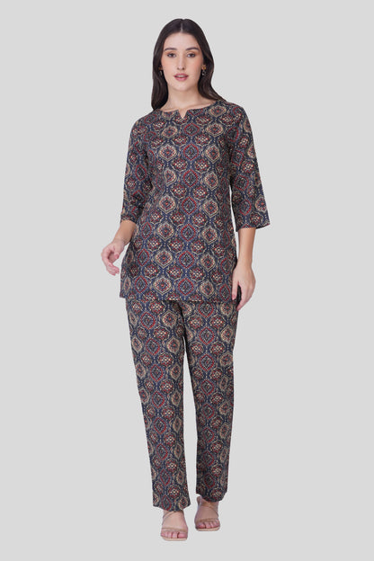 Indigo Cotton Printed Pyjama Set