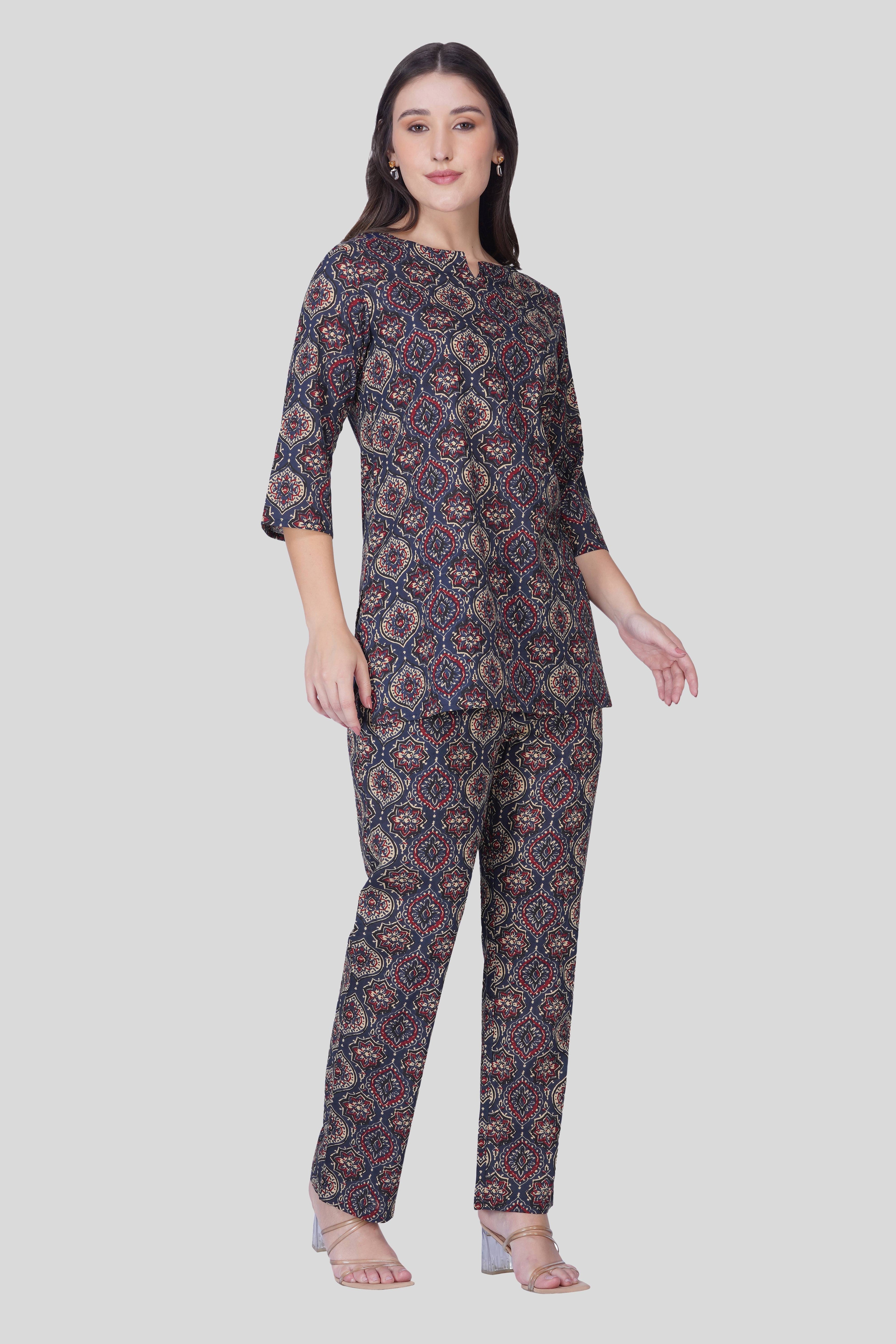 Indigo Cotton Printed Pyjama Set