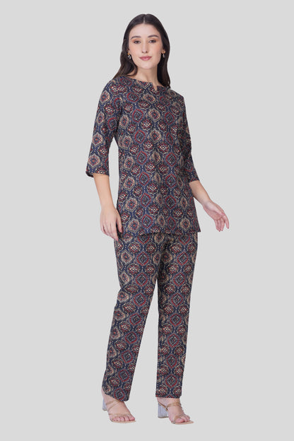 Indigo Cotton Printed Pyjama Set