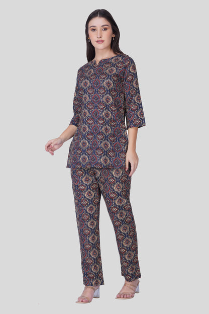 Indigo Cotton Printed Pyjama Set