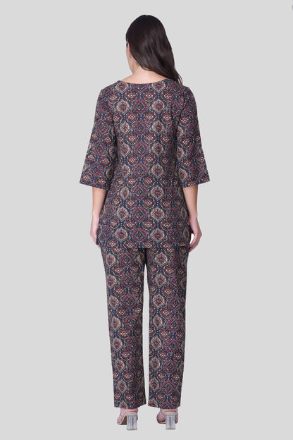 Indigo Cotton Printed Pyjama Set