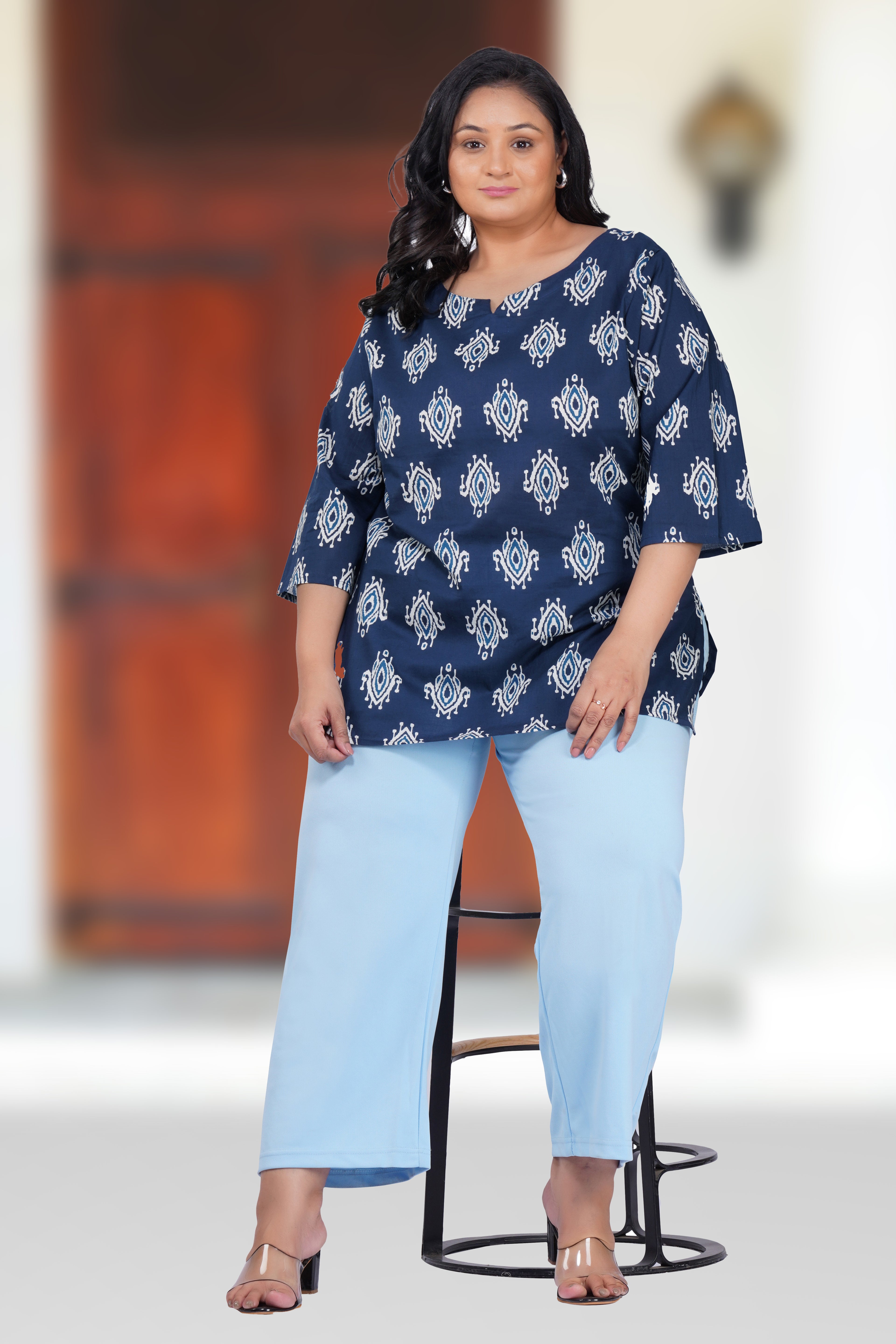 Indigo Plus Size Cotton Printed Kurti