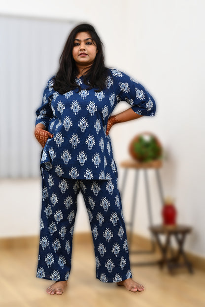Indigo Plus Size Cotton Printed Pyjama Set