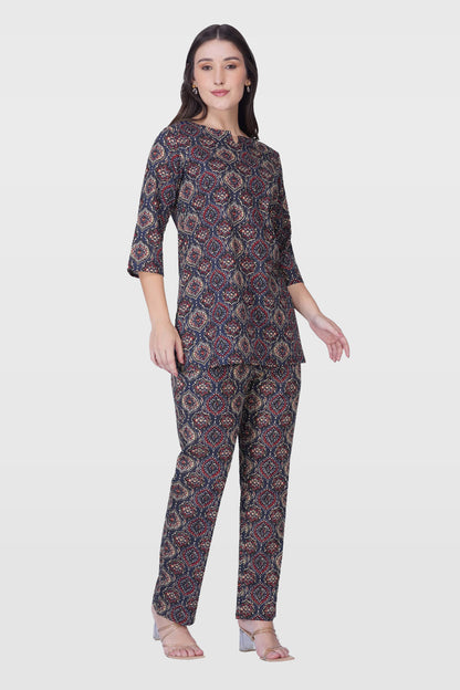 Indigo Cotton Printed Pyjama Set