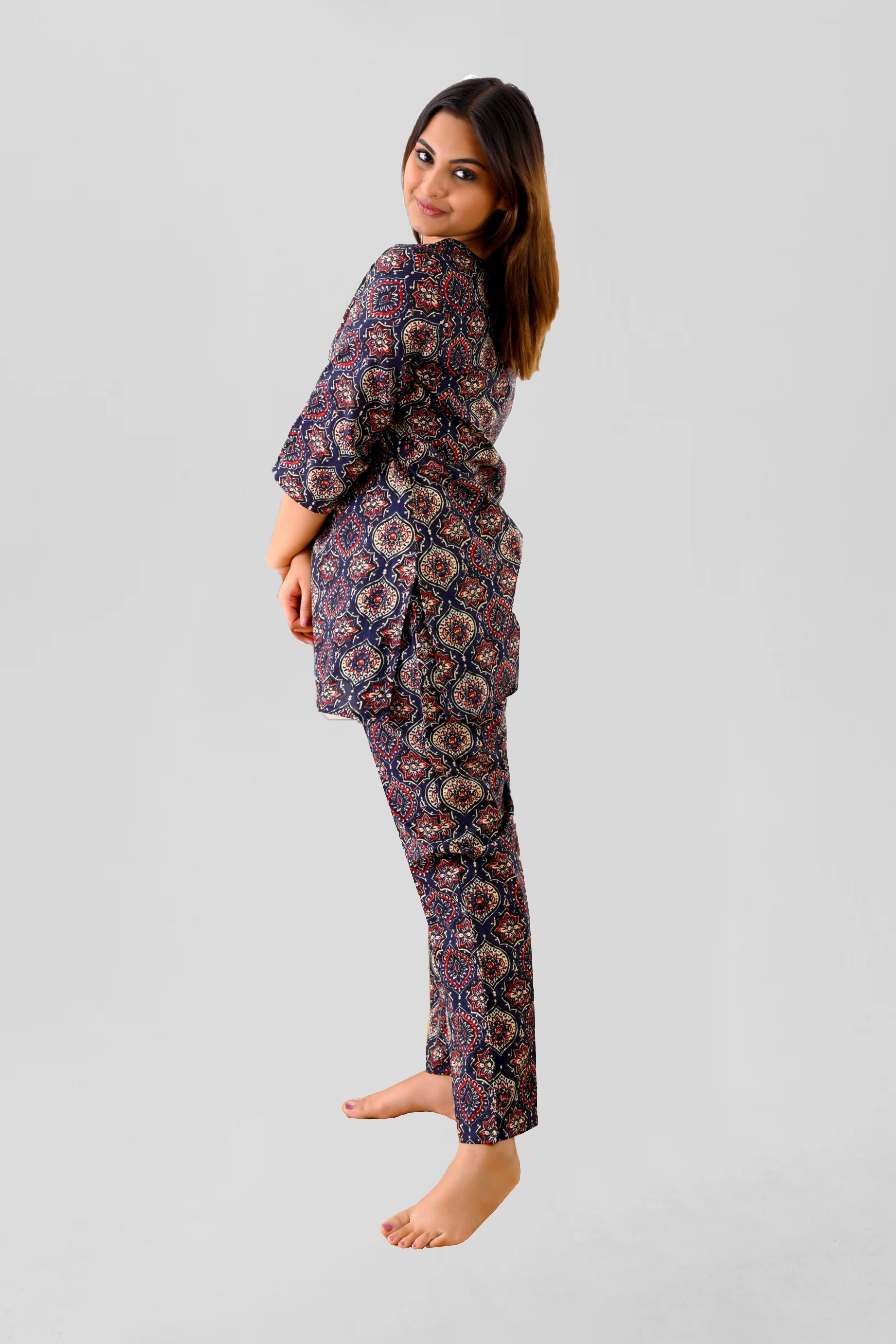 Indigo Cotton Printed Pyjama Set