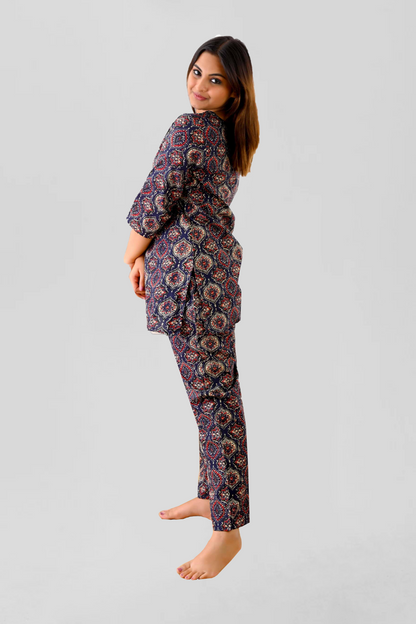 Indigo Cotton Printed Pyjama Set