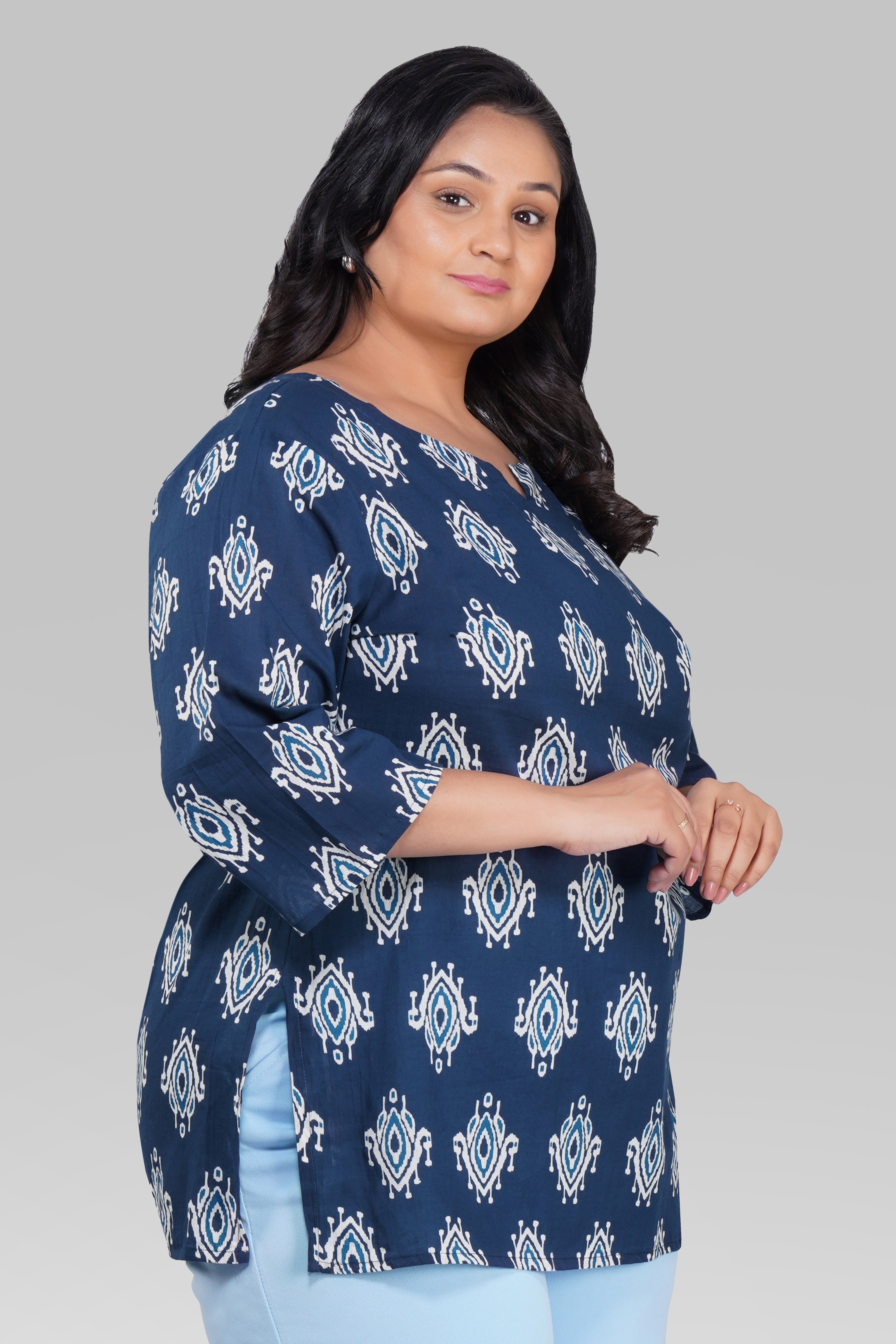 Indigo Plus Size Cotton Printed Kurti